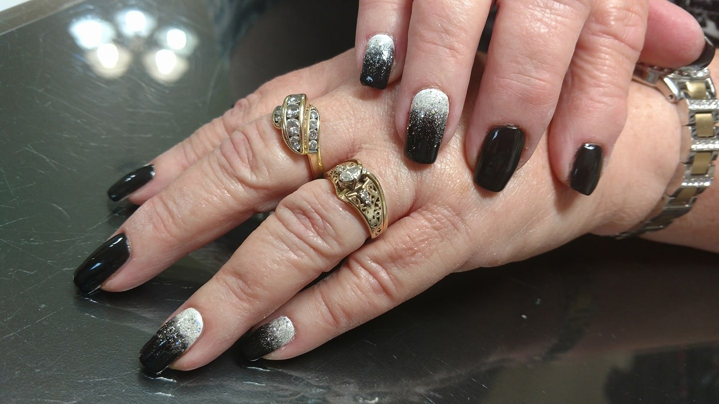black and white glitter nail art